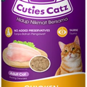 Cuties Catz Adult Wet Cat Food can in chicken flavor with no added preservatives and taurine supplement